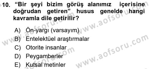 İslam Düşünce Tarihi Dersi Ara Sınavı Deneme Sınav Soruları 10. Soru