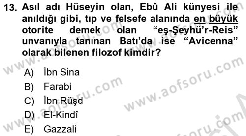 İslam Düşünce Tarihi Dersi Ara Sınavı Deneme Sınav Soruları 13. Soru