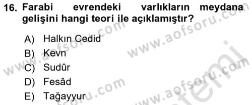 İslam Düşünce Tarihi Dersi 2019 - 2020 Yılı (Vize) Ara Sınav Soruları 16. Soru