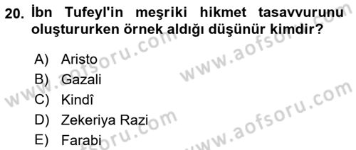 İslam Düşünce Tarihi Dersi Ara Sınavı Deneme Sınav Soruları 20. Soru