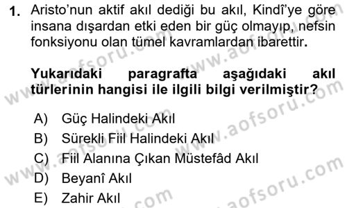 İslam Düşünce Tarihi Dersi 2019 - 2020 Yılı (Final) Dönem Sonu Sınav Soruları 1. Soru