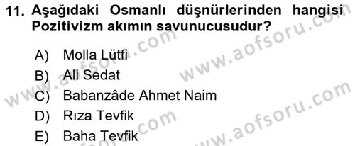 İslam Düşünce Tarihi Dersi 2019 - 2020 Yılı (Final) Dönem Sonu Sınav Soruları 11. Soru