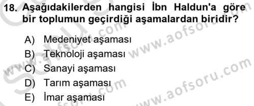 İslam Düşünce Tarihi Dersi 2019 - 2020 Yılı (Final) Dönem Sonu Sınav Soruları 18. Soru