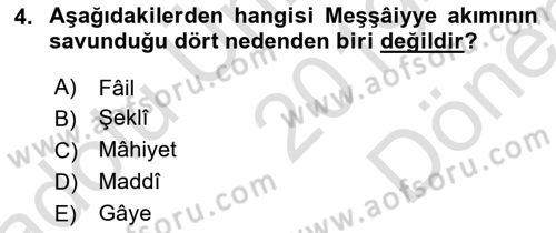 İslam Düşünce Tarihi Dersi 2019 - 2020 Yılı (Final) Dönem Sonu Sınav Soruları 4. Soru
