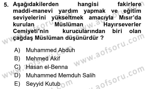 İslam Düşünce Tarihi Dersi 2019 - 2020 Yılı (Final) Dönem Sonu Sınav Soruları 5. Soru