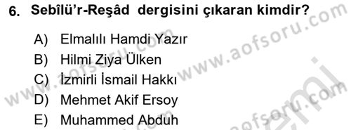 İslam Düşünce Tarihi Dersi 2019 - 2020 Yılı (Final) Dönem Sonu Sınav Soruları 6. Soru