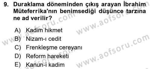 İslam Düşünce Tarihi Dersi 2019 - 2020 Yılı (Final) Dönem Sonu Sınav Soruları 9. Soru