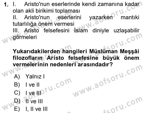 İslam Düşünce Tarihi Dersi 2020 - 2021 Yılı Yaz Okulu Sınav Soruları 1. Soru