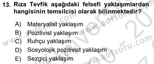 İslam Düşünce Tarihi Dersi 2020 - 2021 Yılı Yaz Okulu Sınav Soruları 13. Soru