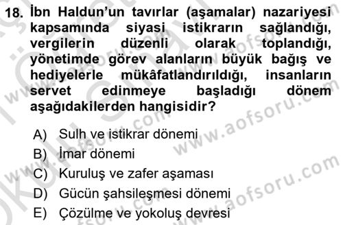 İslam Düşünce Tarihi Dersi 2020 - 2021 Yılı Yaz Okulu Sınav Soruları 18. Soru