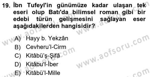 İslam Düşünce Tarihi Dersi 2020 - 2021 Yılı Yaz Okulu Sınav Soruları 19. Soru