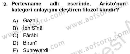 İslam Düşünce Tarihi Dersi 2020 - 2021 Yılı Yaz Okulu Sınav Soruları 2. Soru