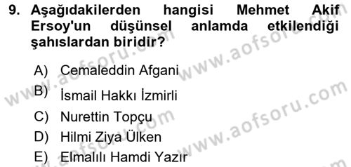 İslam Düşünce Tarihi Dersi 2020 - 2021 Yılı Yaz Okulu Sınav Soruları 9. Soru