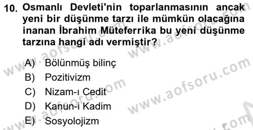 İslam Düşünce Tarihi Dersi 2021 - 2022 Yılı (Final) Dönem Sonu Sınav Soruları 10. Soru