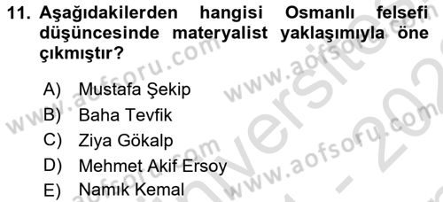 İslam Düşünce Tarihi Dersi 2021 - 2022 Yılı (Final) Dönem Sonu Sınav Soruları 11. Soru