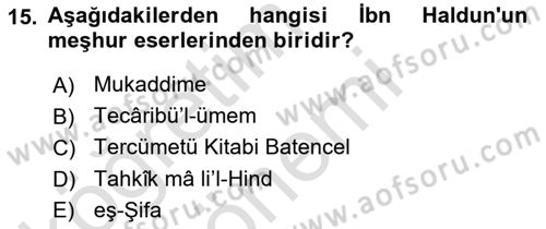 İslam Düşünce Tarihi Dersi 2021 - 2022 Yılı (Final) Dönem Sonu Sınav Soruları 15. Soru