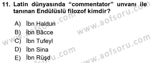 İslam Düşünce Tarihi Dersi 2021 - 2022 Yılı Yaz Okulu Sınav Soruları 11. Soru