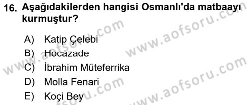 İslam Düşünce Tarihi Dersi 2021 - 2022 Yılı Yaz Okulu Sınav Soruları 16. Soru