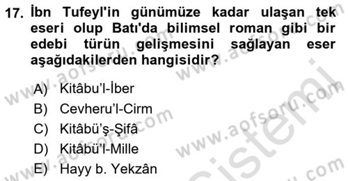 İslam Düşünce Tarihi Dersi 2021 - 2022 Yılı Yaz Okulu Sınav Soruları 17. Soru