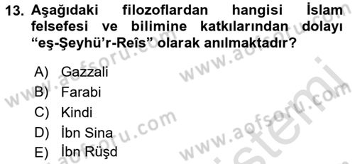 İslam Düşünce Tarihi Dersi 2022 - 2023 Yılı (Vize) Ara Sınav Soruları 13. Soru