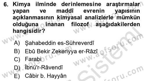 İslam Düşünce Tarihi Dersi Ara Sınavı Deneme Sınav Soruları 6. Soru