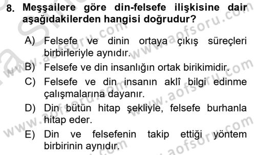 İslam Düşünce Tarihi Dersi 2022 - 2023 Yılı (Vize) Ara Sınav Soruları 8. Soru