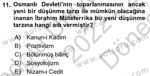 İslam Düşünce Tarihi Dersi 2022 - 2023 Yılı (Final) Dönem Sonu Sınav Soruları 11. Soru