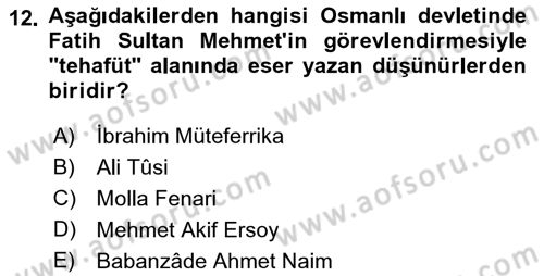 İslam Düşünce Tarihi Dersi 2022 - 2023 Yılı (Final) Dönem Sonu Sınav Soruları 12. Soru
