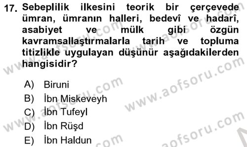 İslam Düşünce Tarihi Dersi 2022 - 2023 Yılı (Final) Dönem Sonu Sınav Soruları 17. Soru