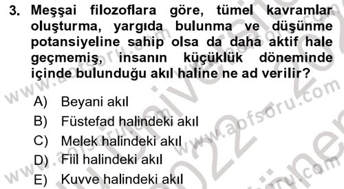 İslam Düşünce Tarihi Dersi 2022 - 2023 Yılı (Final) Dönem Sonu Sınav Soruları 3. Soru