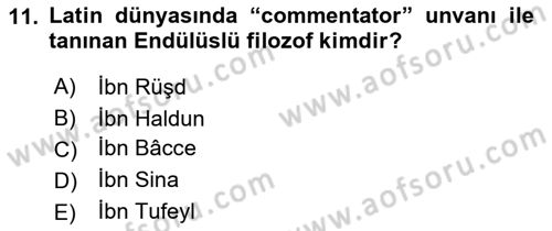 İslam Düşünce Tarihi Dersi 2022 - 2023 Yılı Yaz Okulu Sınav Soruları 11. Soru