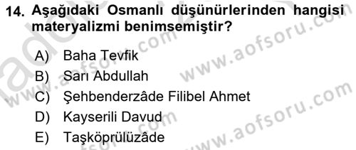 İslam Düşünce Tarihi Dersi 2022 - 2023 Yılı Yaz Okulu Sınav Soruları 14. Soru