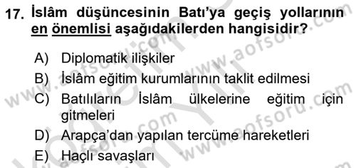 İslam Düşünce Tarihi Dersi 2022 - 2023 Yılı Yaz Okulu Sınav Soruları 17. Soru