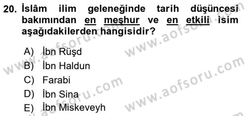 İslam Düşünce Tarihi Dersi 2022 - 2023 Yılı Yaz Okulu Sınav Soruları 20. Soru