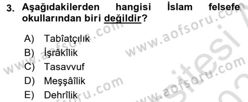 İslam Düşünce Tarihi Dersi 2022 - 2023 Yılı Yaz Okulu Sınav Soruları 3. Soru