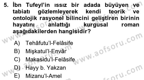 İslam Düşünce Tarihi Dersi 2022 - 2023 Yılı Yaz Okulu Sınav Soruları 5. Soru
