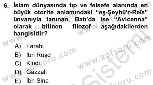 İslam Düşünce Tarihi Dersi 2022 - 2023 Yılı Yaz Okulu Sınav Soruları 6. Soru