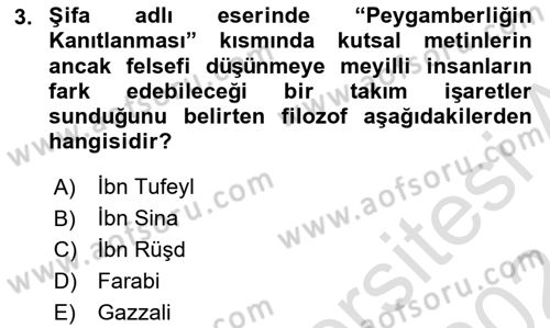 İslam Düşünce Tarihi Dersi 2023 - 2024 Yılı (Final) Dönem Sonu Sınav Soruları 3. Soru