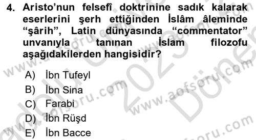 İslam Düşünce Tarihi Dersi 2023 - 2024 Yılı (Final) Dönem Sonu Sınav Soruları 4. Soru