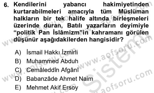 İslam Düşünce Tarihi Dersi 2023 - 2024 Yılı (Final) Dönem Sonu Sınav Soruları 6. Soru