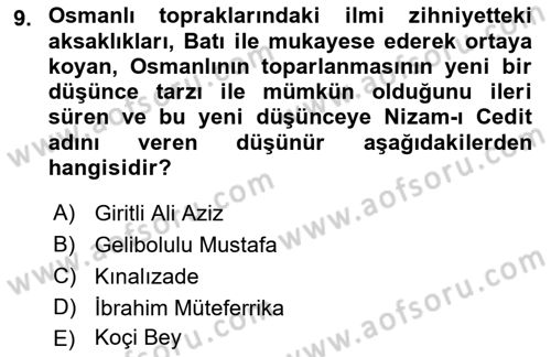 İslam Düşünce Tarihi Dersi 2023 - 2024 Yılı (Final) Dönem Sonu Sınav Soruları 9. Soru