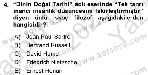 İslam Düşünce Tarihi Dersi 2023 - 2024 Yılı Yaz Okulu Sınavı 4. Soru