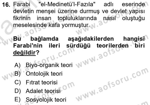 İslam Düşünce Tarihi Dersi Ara Sınavı Deneme Sınav Soruları 16. Soru