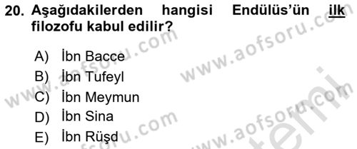 İslam Düşünce Tarihi Dersi Ara Sınavı Deneme Sınav Soruları 20. Soru