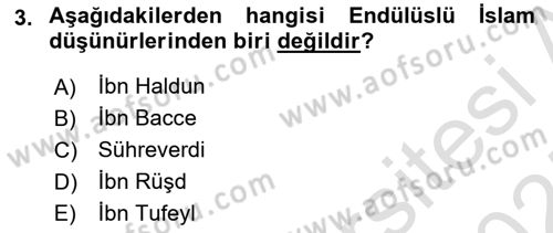 İslam Düşünce Tarihi Dersi Ara Sınavı Deneme Sınav Soruları 3. Soru