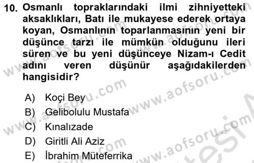 İslam Düşünce Tarihi Dersi 2024 - 2025 Yılı (Final) Dönem Sonu Sınav Soruları 10. Soru