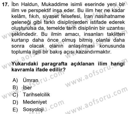 İslam Düşünce Tarihi Dersi 2024 - 2025 Yılı (Final) Dönem Sonu Sınav Soruları 17. Soru