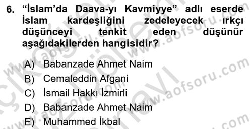 İslam Düşünce Tarihi Dersi 2024 - 2025 Yılı (Final) Dönem Sonu Sınav Soruları 6. Soru