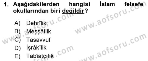 İslam Düşünce Tarihi Dersi 2024 - 2025 Yılı Yaz Okulu Sınav Soruları 1. Soru