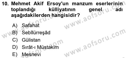 İslam Düşünce Tarihi Dersi 2024 - 2025 Yılı Yaz Okulu Sınav Soruları 10. Soru